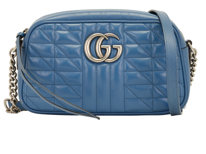 GG Marmont Small Matelasse, &pound;750, Handbags, Blue, Leather, Front view